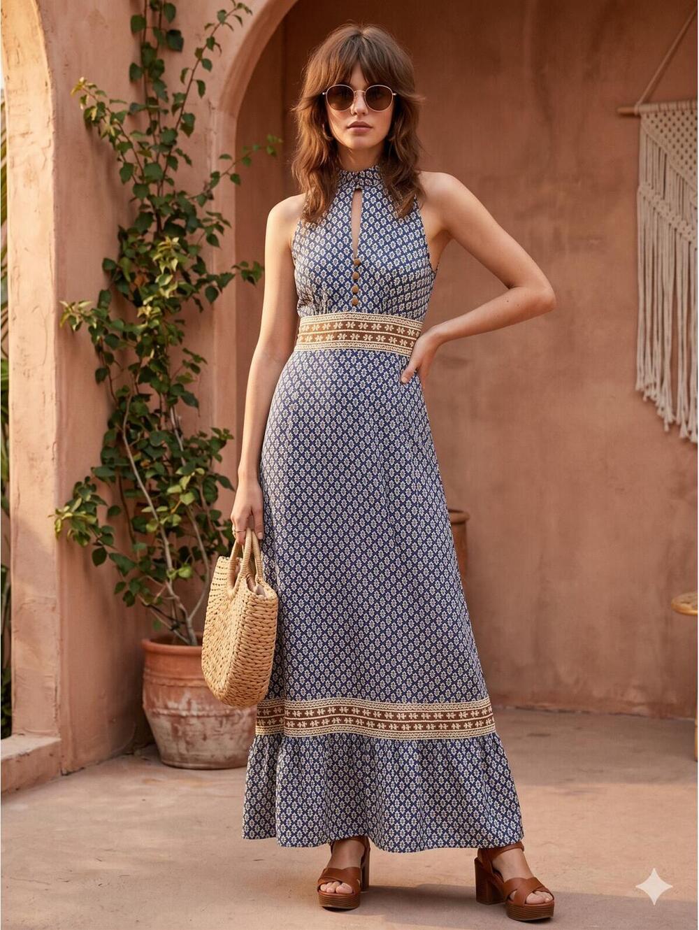 Vintage HearSay High-Neck Botanical Maxi Dress
